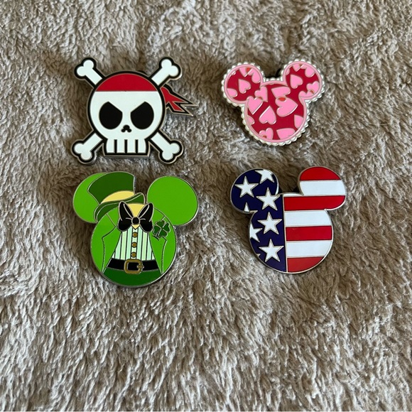 Walt Disney Accessories - Mickey Ear Enamel Pin Set - Pirate, Pink Hearts, St. Patrick's & American Flag